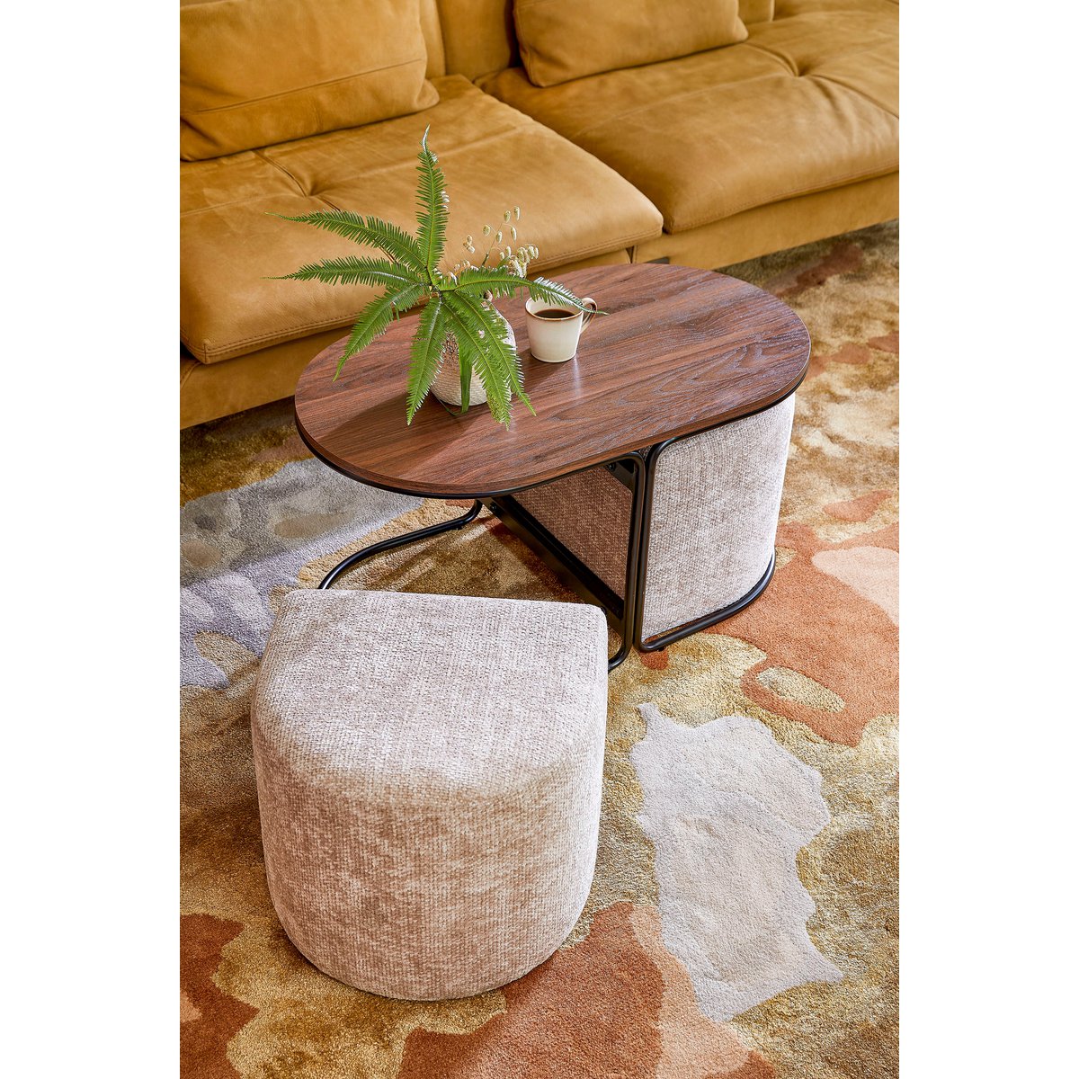 Salontafel met Poefs - 3-delig - L79 x B45 x H41 cm - Lichtgrijs