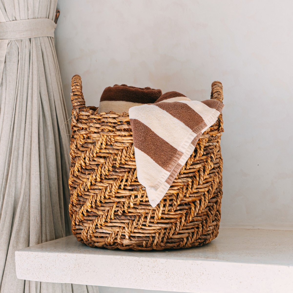 Boho rond geweven opslagmand (3 maten Ø 25/32/38 cm) Rinjani
