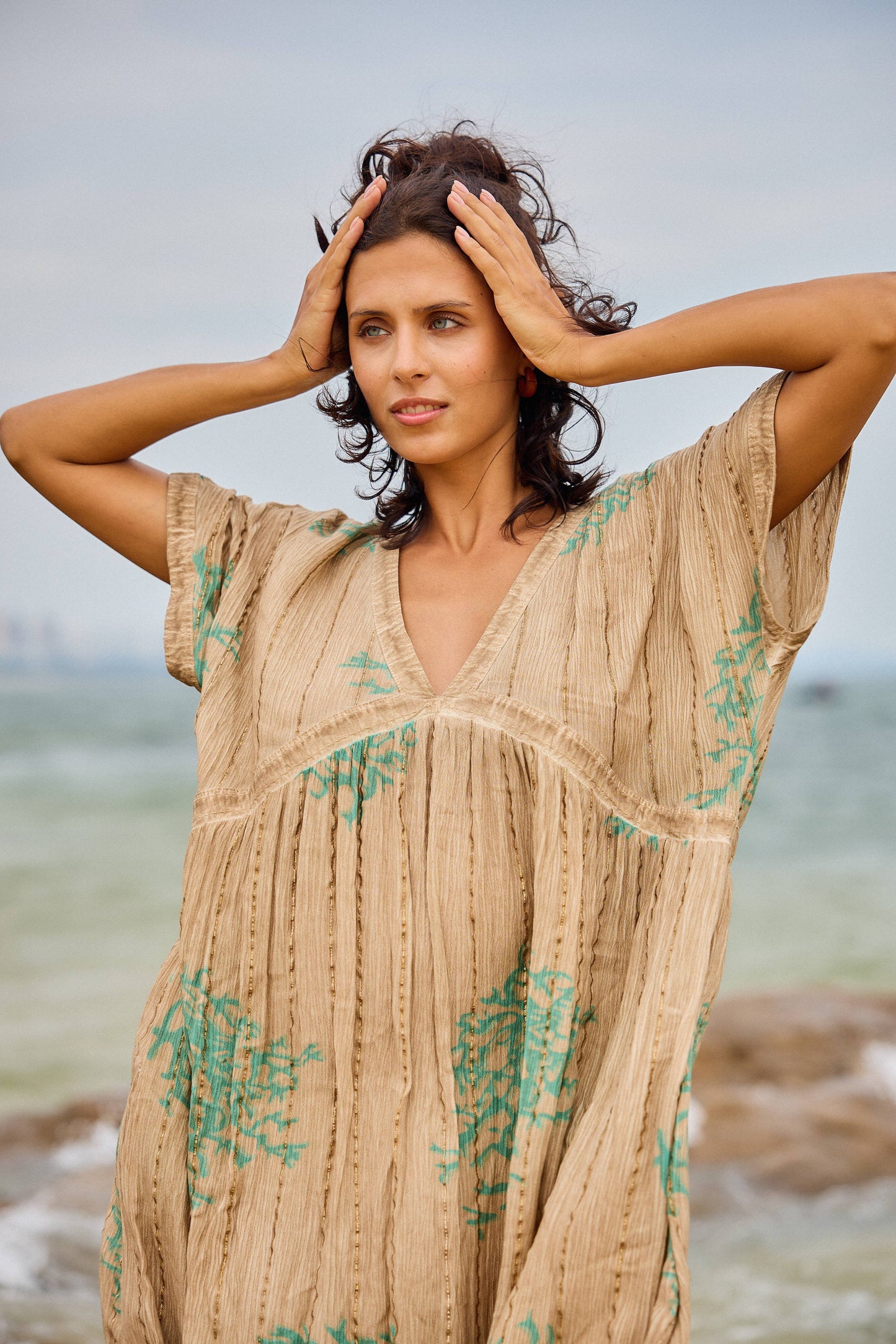 Midi-jurk met Koraalprint & Lurex – Washed Look