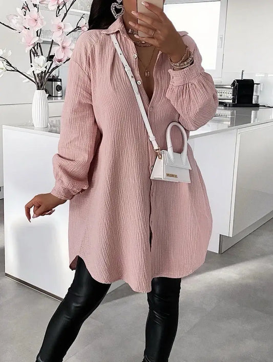 Katoenen mousseline overhemdjurk oud roze