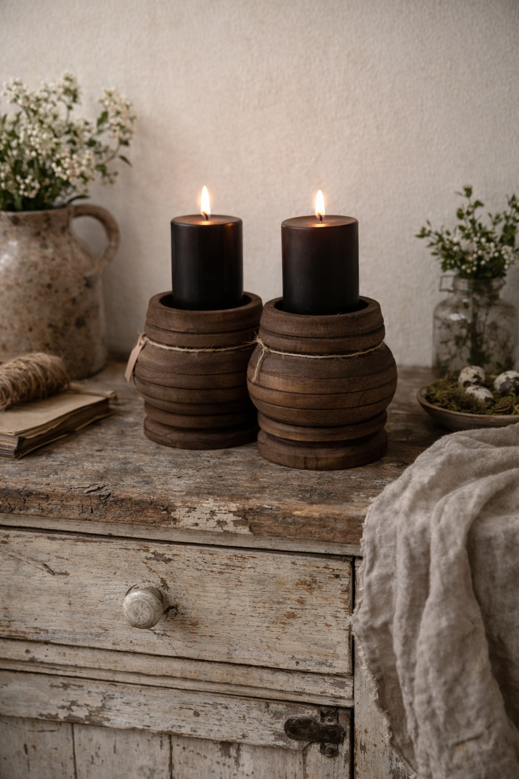 Set donker houten kaarsenhouders