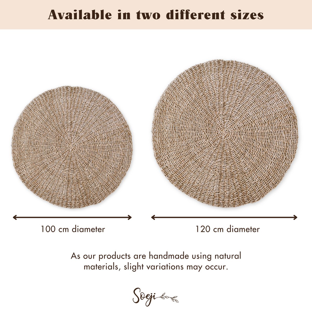Zeegras vloerkleed rond 2 maten 100/120 cm – vloerkleed in bohostijl – LOKA