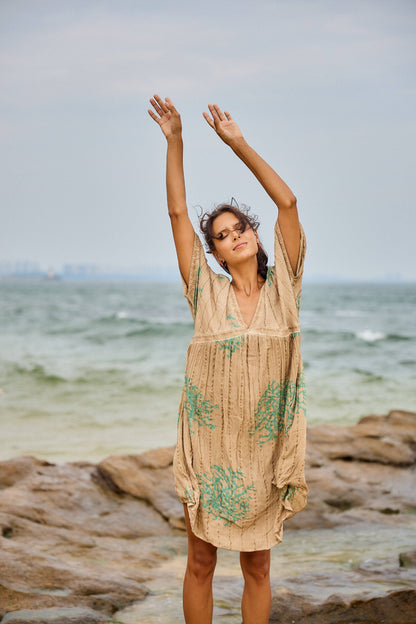 Midi-jurk met Koraalprint & Lurex – Washed Look