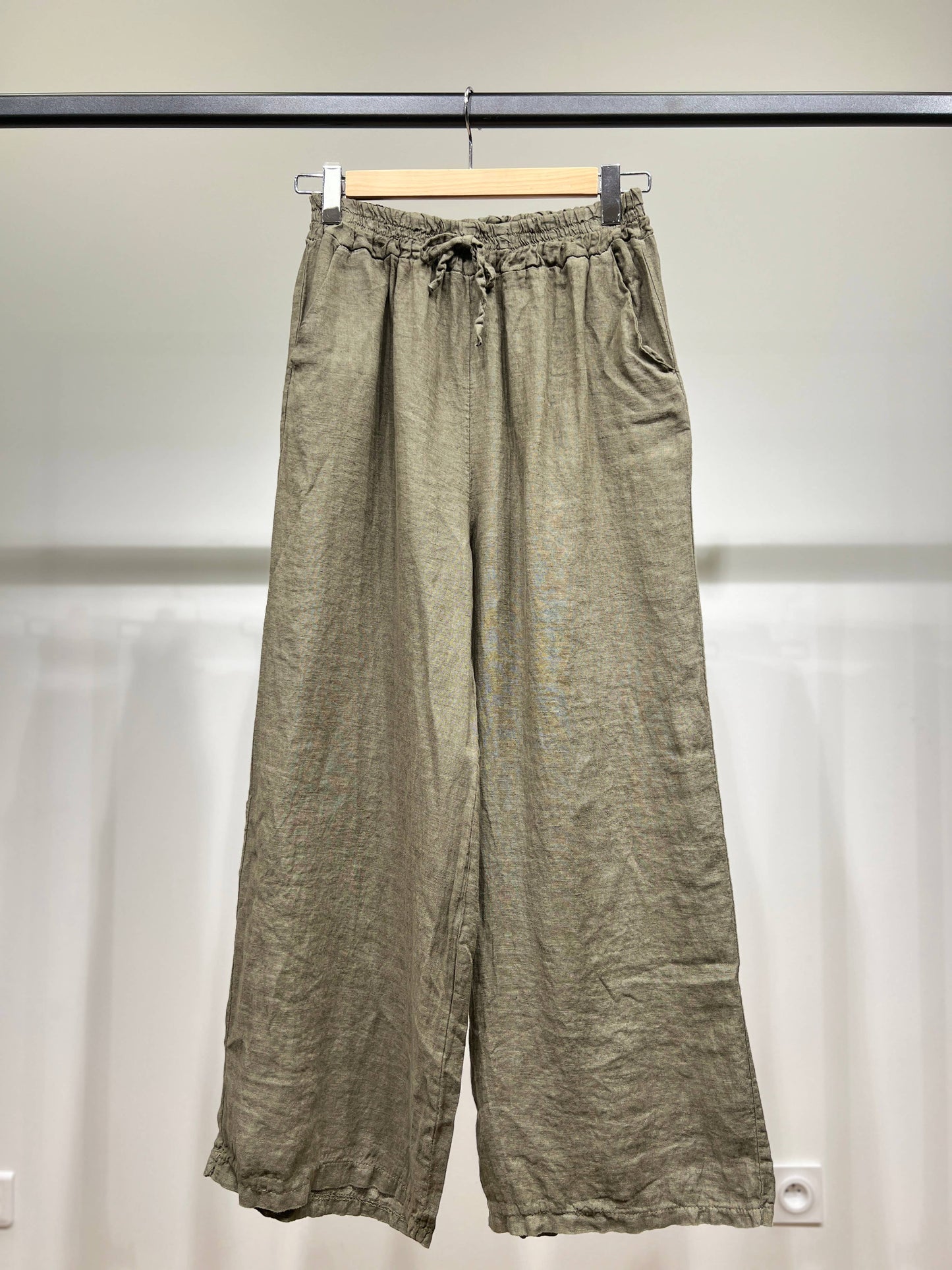 Tijdloze wijde Broek met Elastische Tailleband en Koord 100% Linnen