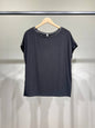 Comfortabel T-shirt met Korte Mouwen Satijn Effect Dubbele Halslijn