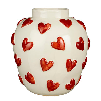 Hearts Vaas - H33 x Ø30 cm - Keramiek - Wit, Rood