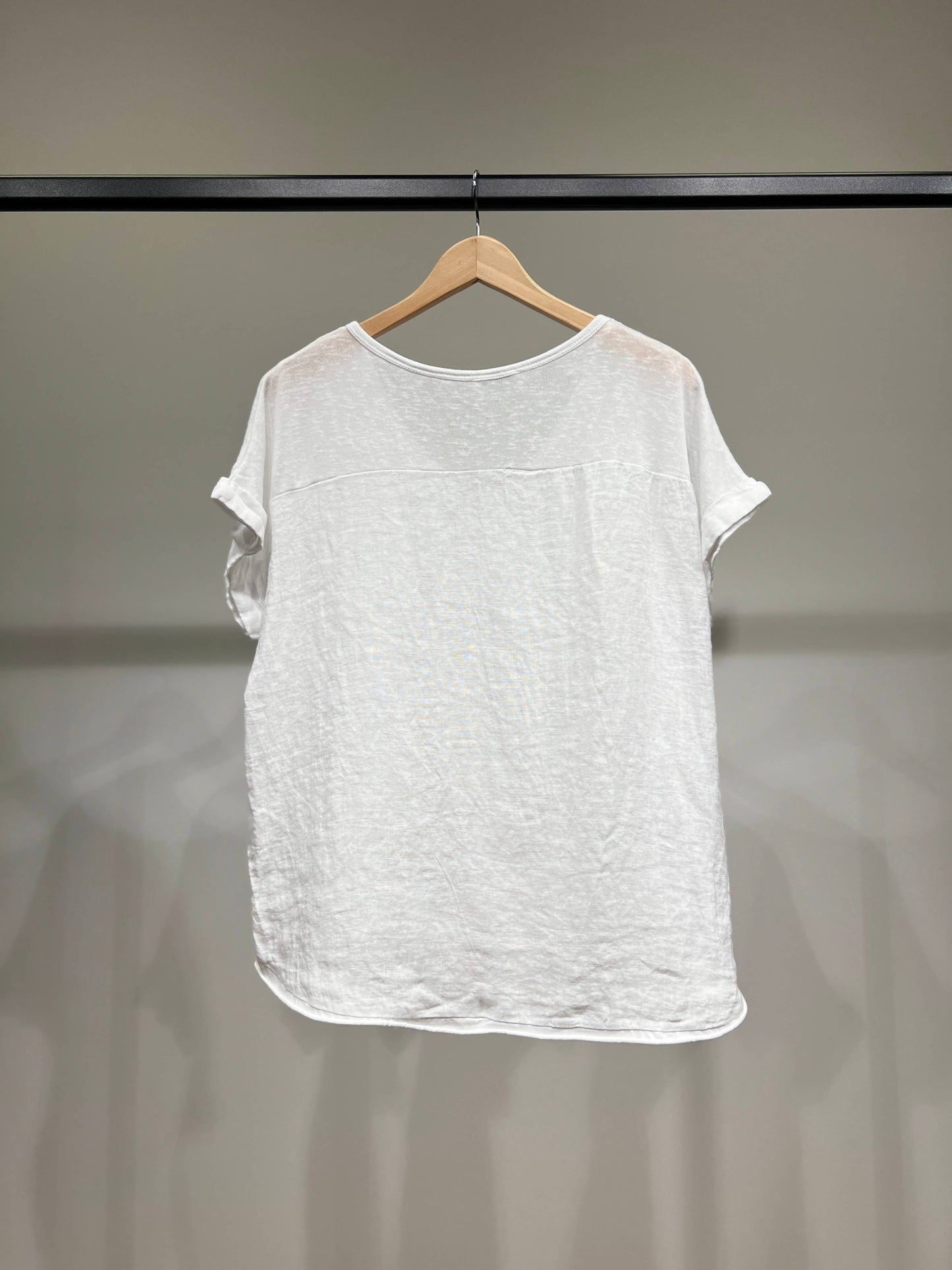 Trendy T-shirt met Korte Mouwen en Gemêleerde Zoom 100% Linnen