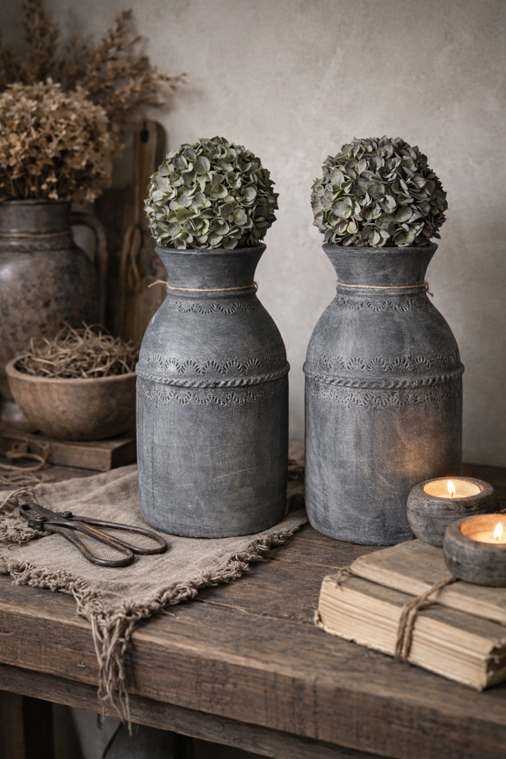 Robuuste donkergrijze vaas – landelijke rust en karakter