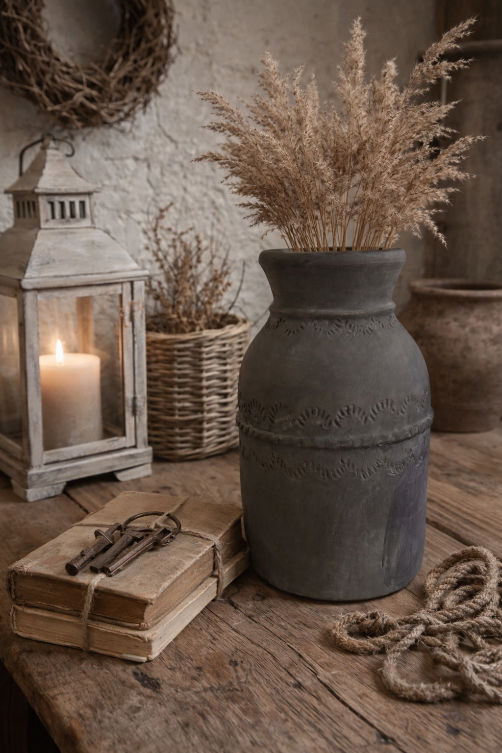 Landelijke donkergrijze vaas – stoer, stijlvol en tijdloos