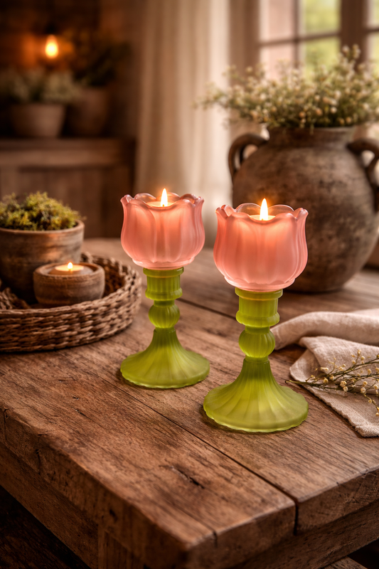 Set gekleurde waxinelichthouders in oranje