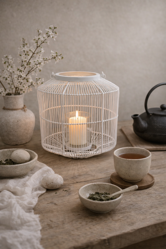 Wit metalen windlicht – sfeervolle elegantie voor binnen en buiten