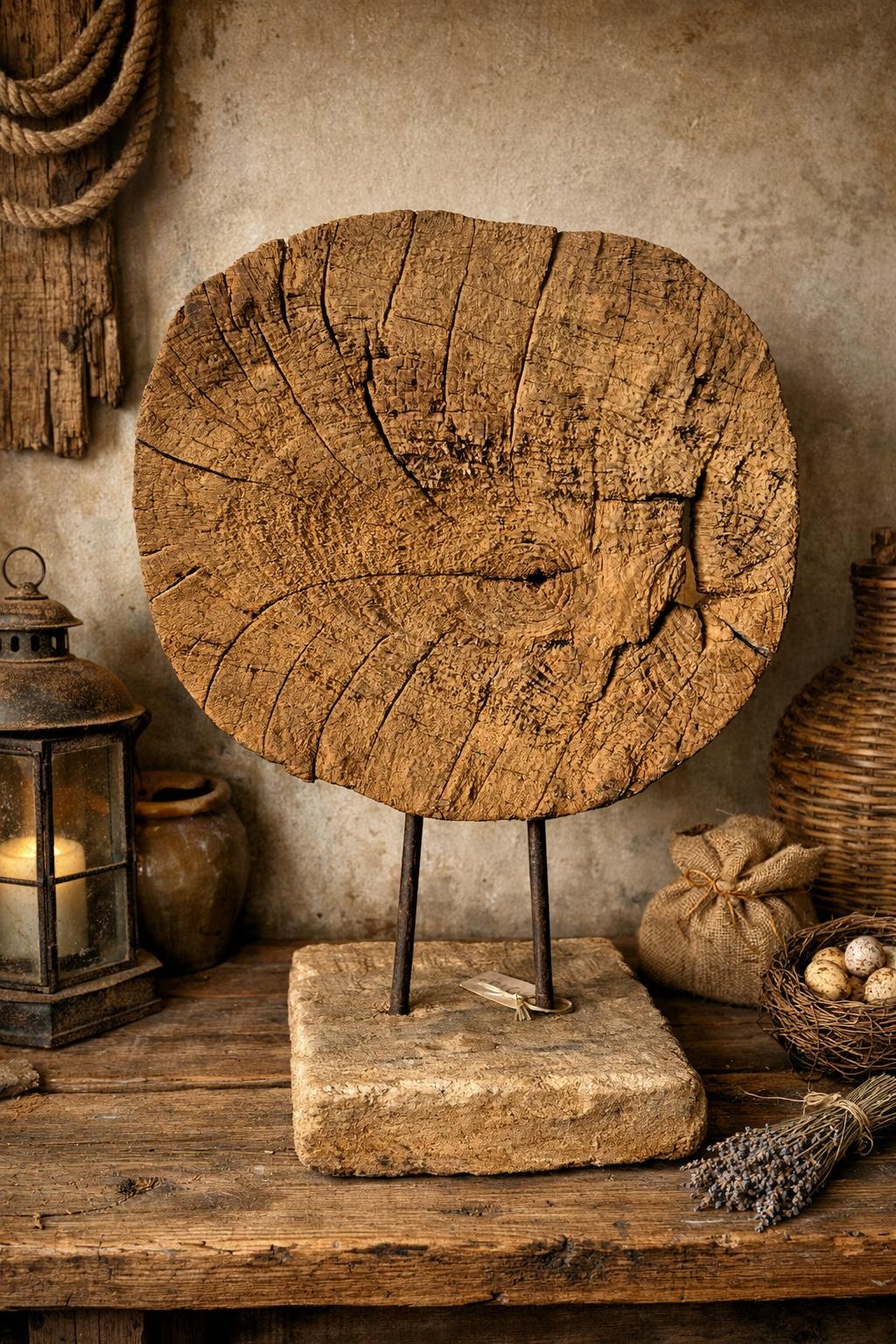 Houten wiel op standaard