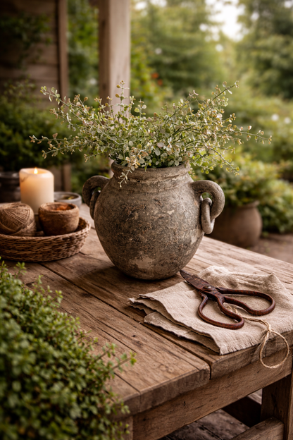 Landelijke vaas met oren en ringen