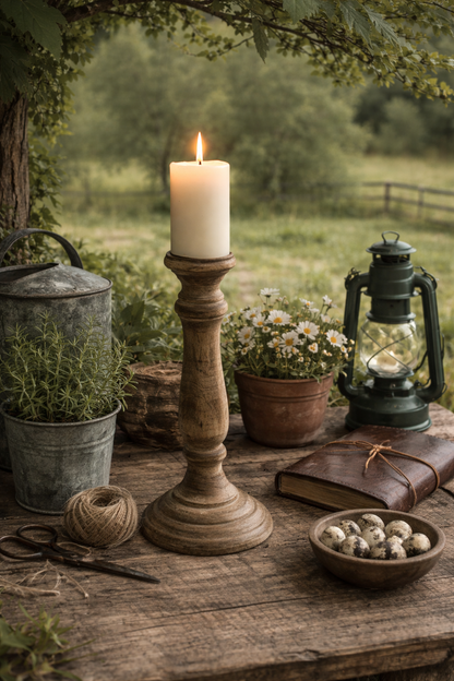 Houten Kaarsenkandelaar – Landelijke Sfeermaker 🤎