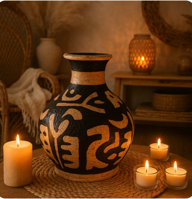Vaas Natal terracotta zwart/wit