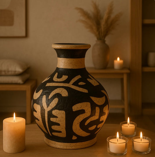 Vaas Natal terracotta zwart/wit