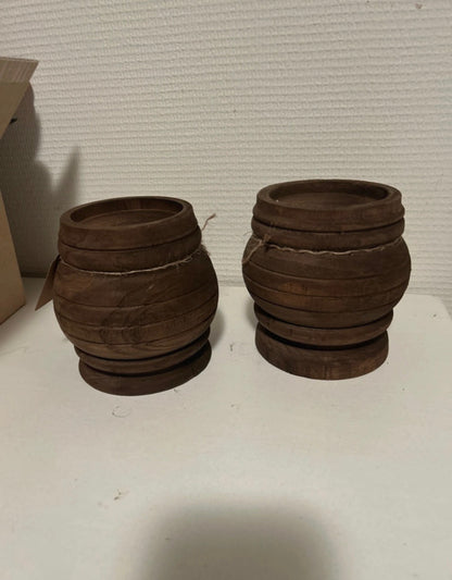 Set donker houten kaarsenhouders