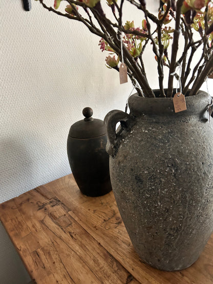 Grijze sierlijke vaas met twee oren