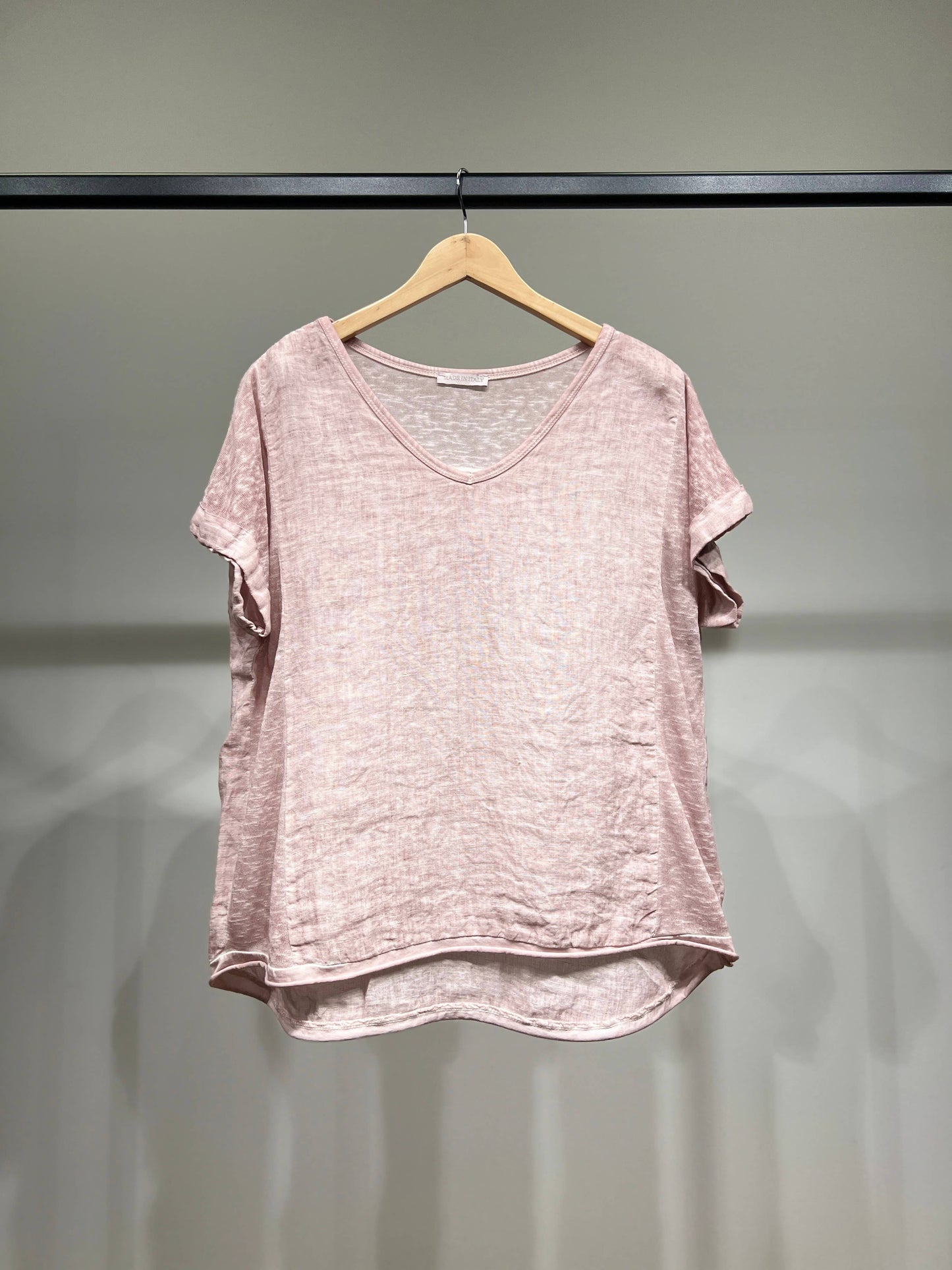 Trendy T-shirt met Korte Mouwen en Gemêleerde Zoom 100% Linnen