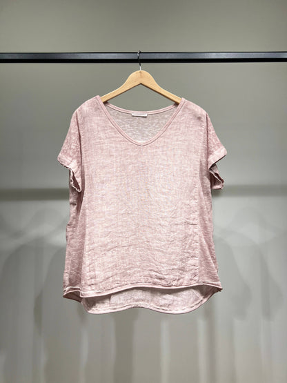 Trendy T-shirt met Korte Mouwen en Gemêleerde Zoom 100% Linnen