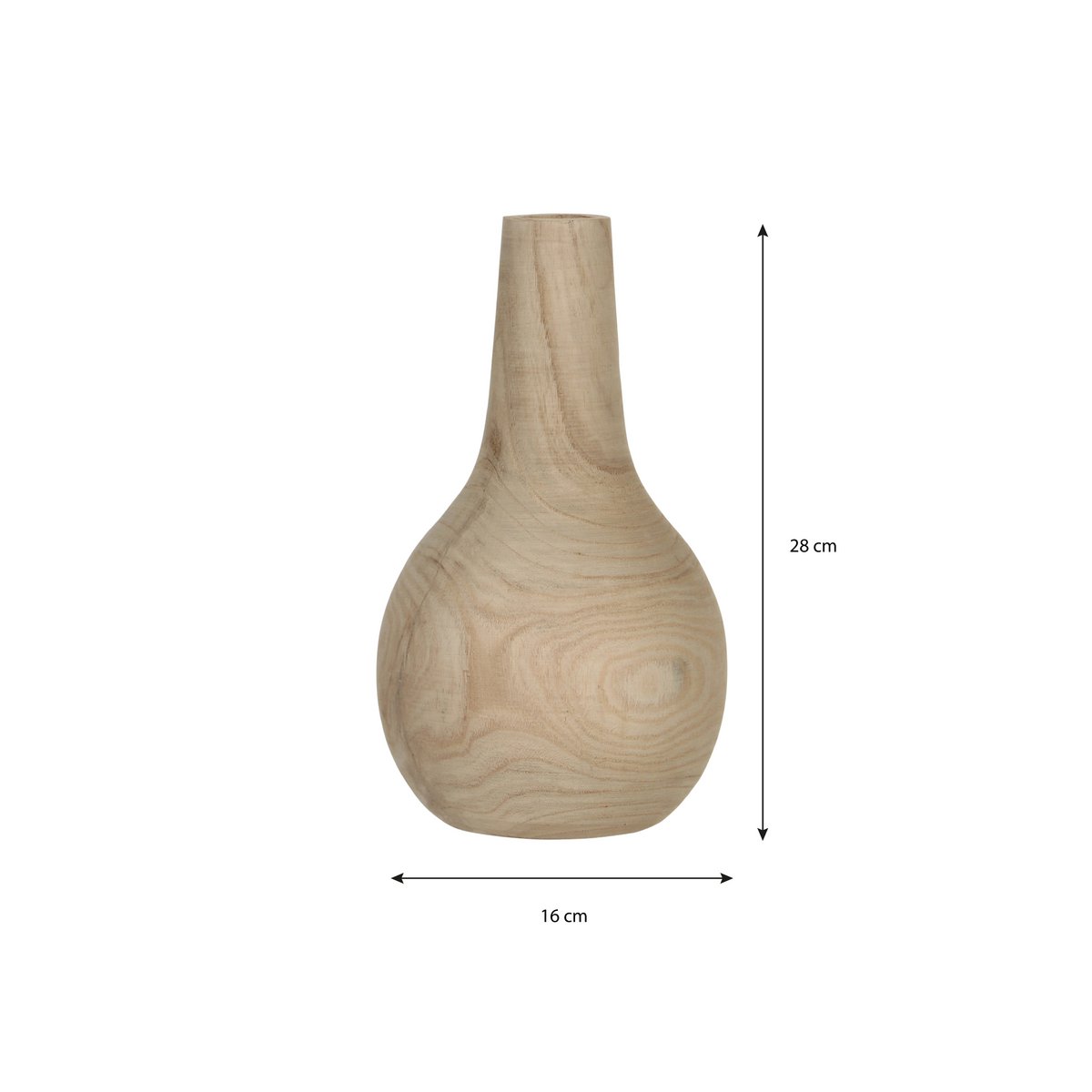 Pia Vaas - H28 x Ø16 cm - Paulownia Hout - Lichtbruin
