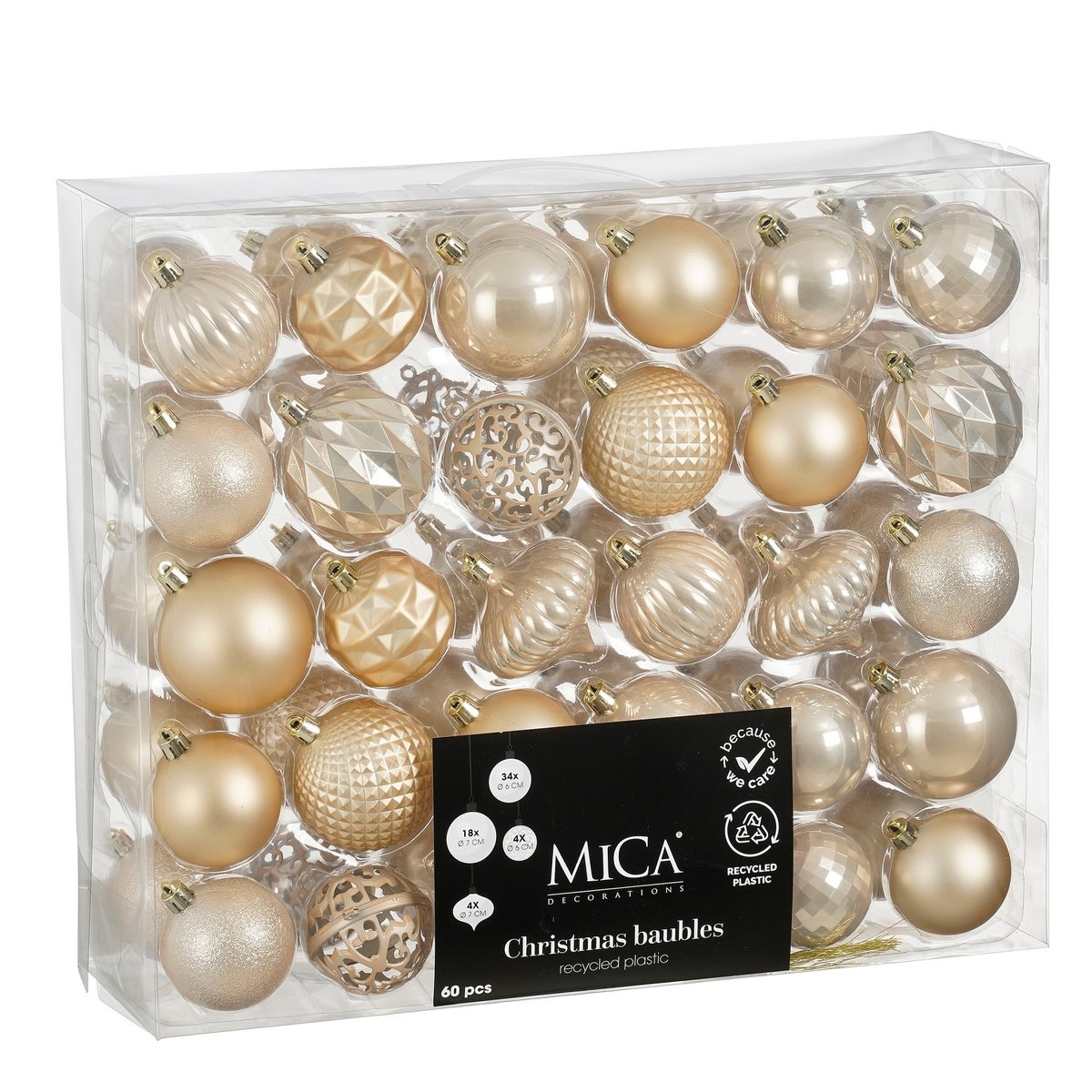 Kerstballen Set - 60 Stuks - Ø7 cm - Onbreekbaar - Crème