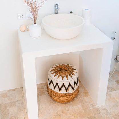 Wasmand met deksel – Boho Wasmand Rond PALEM (3 maten Ø33/43/55cm)