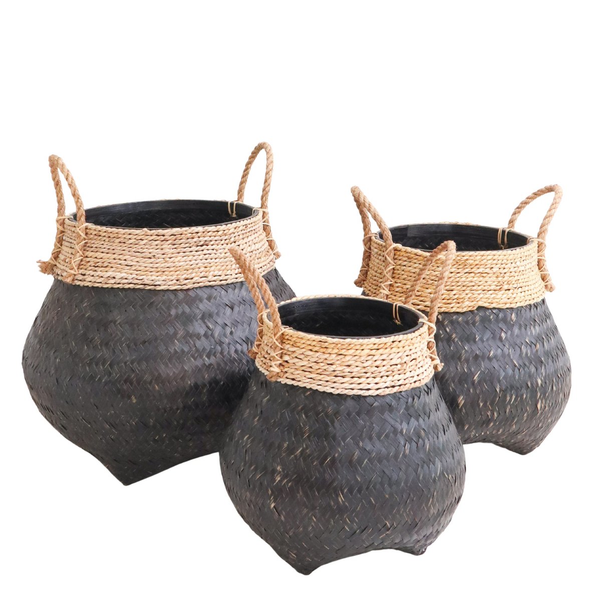 Zwarte plantenmand Decoratieve mand Grote wasmand BENOA (3 maten)