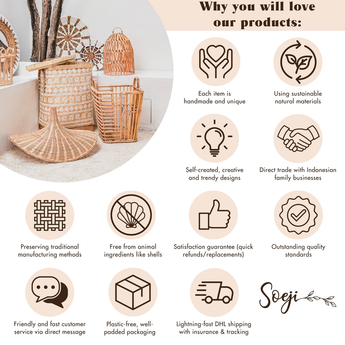 Ronde wandspiegel van zeegras met franjes (Ø 60 cm) RANDU