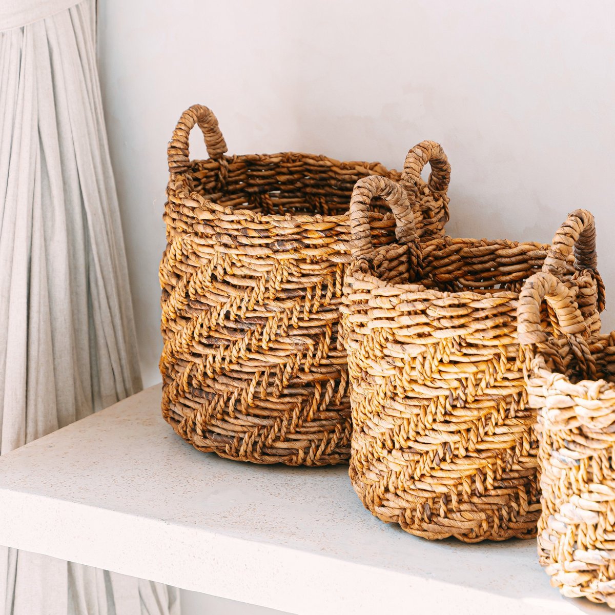 Boho rond geweven opslagmand (3 maten Ø 25/32/38 cm) Rinjani