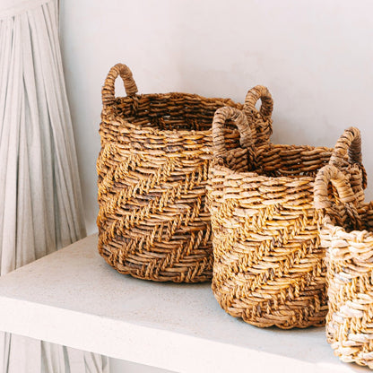 Boho rond geweven opslagmand (3 maten Ø 25/32/38 cm) Rinjani