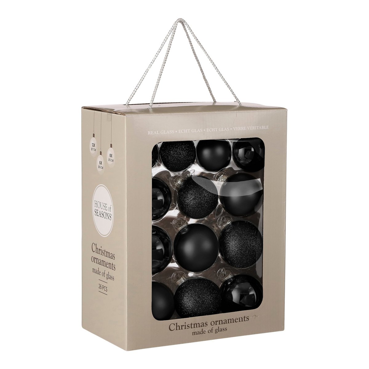 Kerstballen Set - 26 Stuks - Ø7 cm - Glas - Zwart