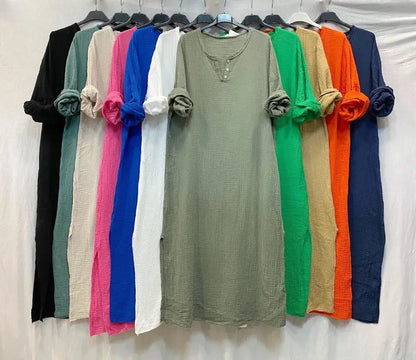 Boho Tunische Kraag Jurk van Katoenen Gaas