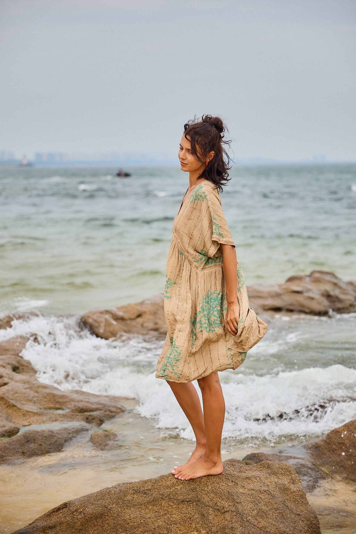 Midi-jurk met Koraalprint & Lurex – Washed Look