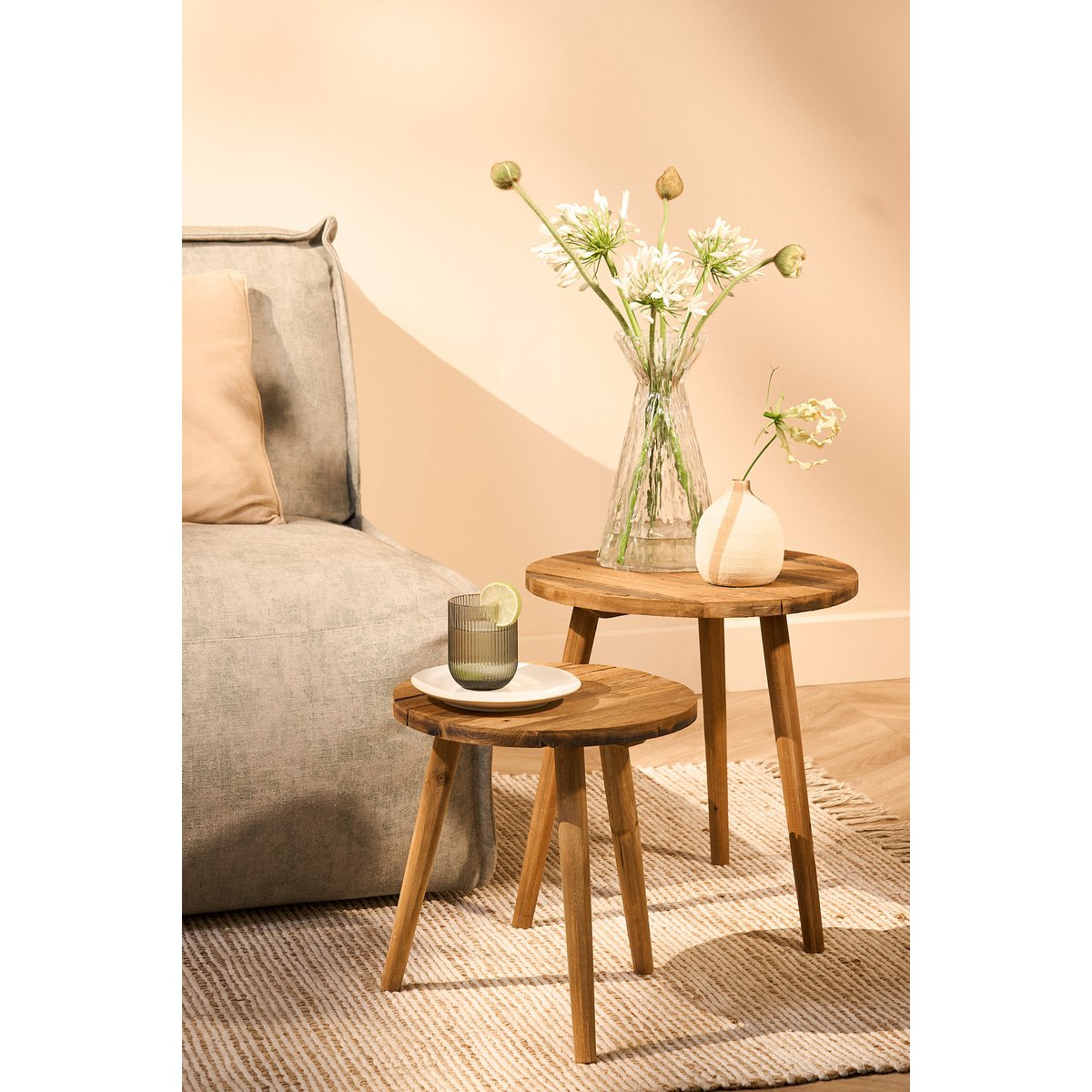 Houten Bold Bijzettafel - H43 x Ø40 cm - Bruin