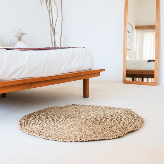 Zeegras vloerkleed rond 2 maten 100/120 cm – vloerkleed in bohostijl – LOKA