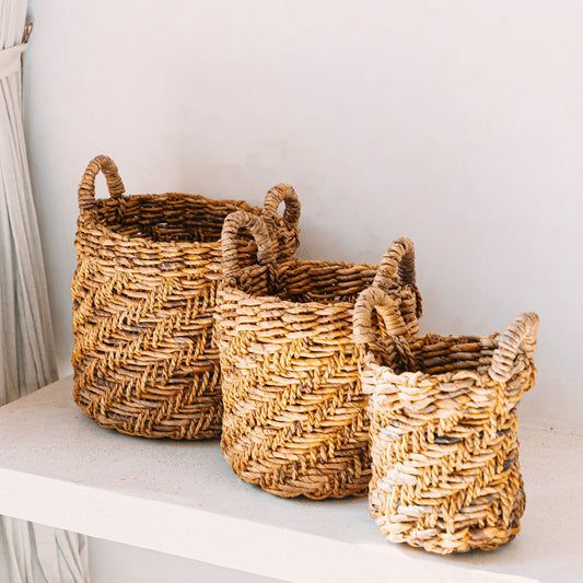 Boho rond geweven opslagmand (3 maten Ø 25/32/38 cm) Rinjani