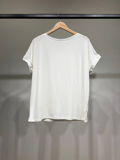 Comfortabel T-shirt met Korte Mouwen Satijn Effect Dubbele Halslijn