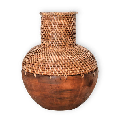 Rotan vaas – houten vaas  (Ø 22 cm) KAMARI bruin