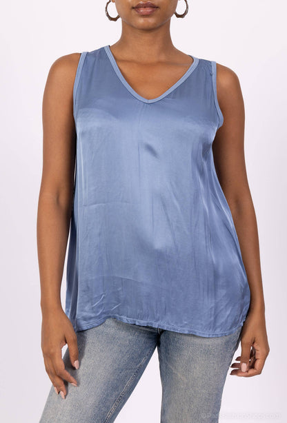 Vrouwelijke mouwloze Top V-hals Satijn 100% Viscose