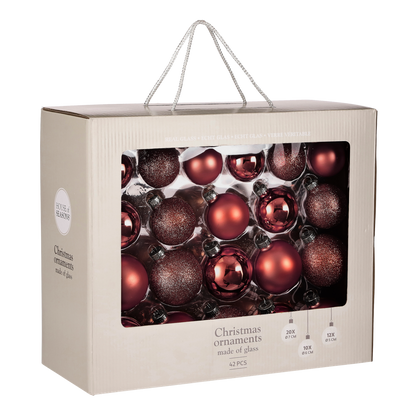 Kerstballen Set - 42 Stuks - Ø7 cm - Glas - Donkerrood