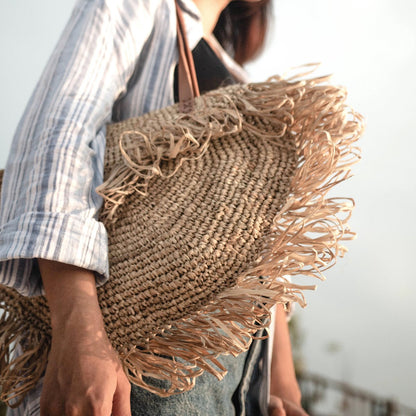 Beige schoudertas met franjes SUMBAWA