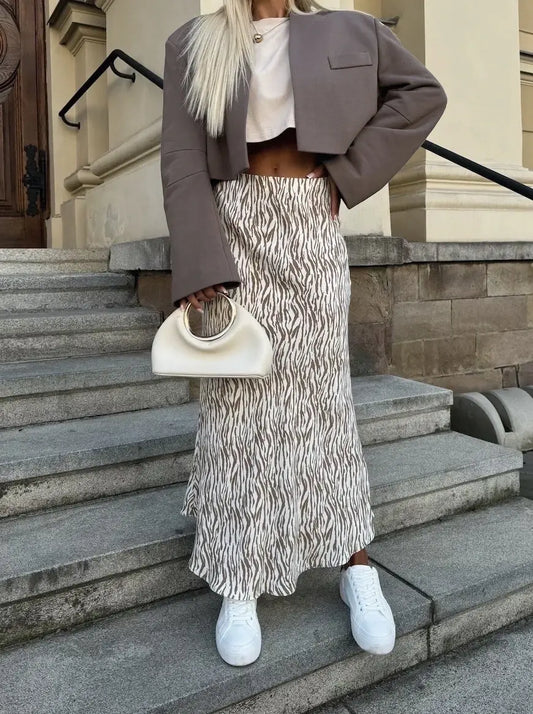 Satijnen lange rok met print S