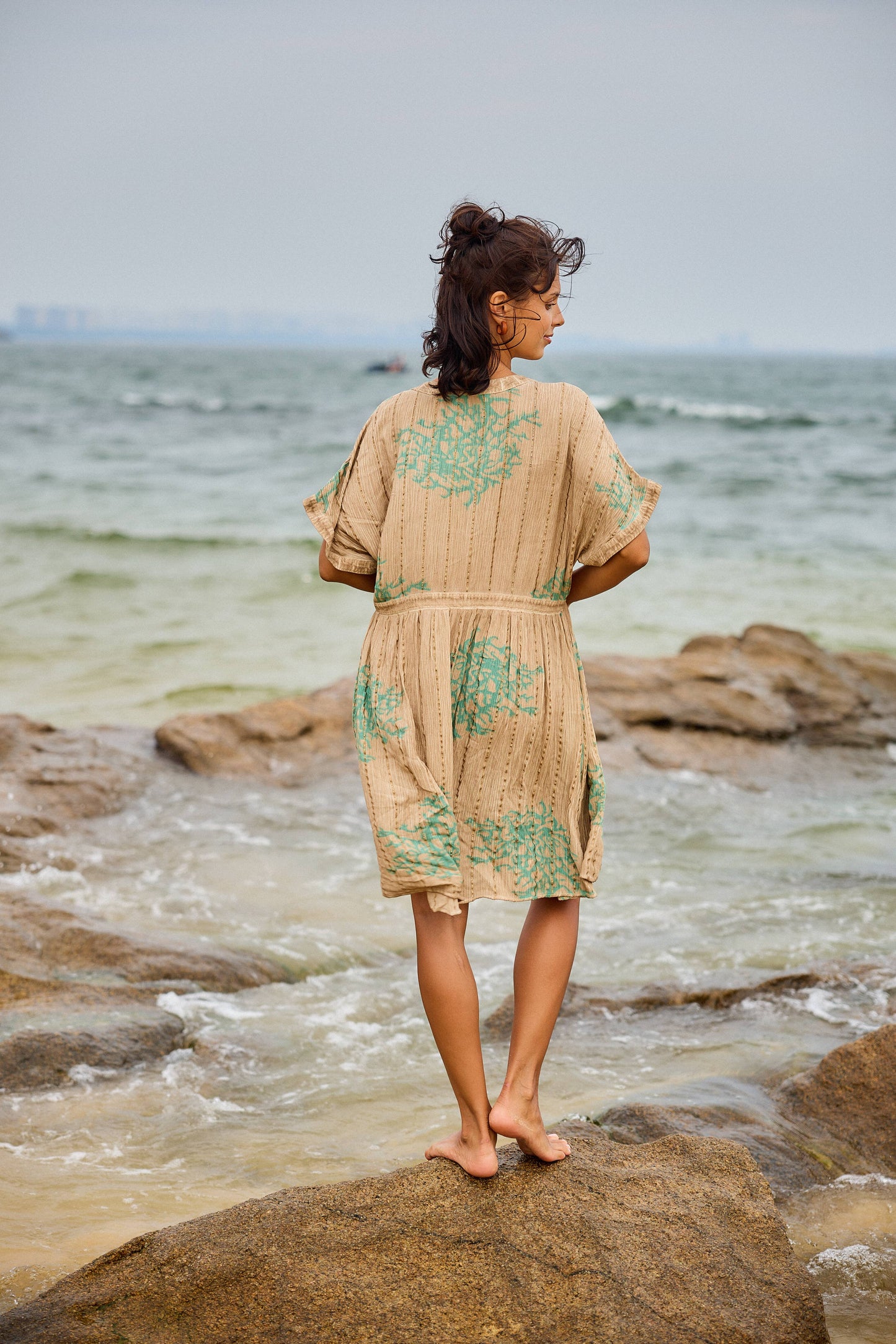 Midi-jurk met Koraalprint & Lurex – Washed Look