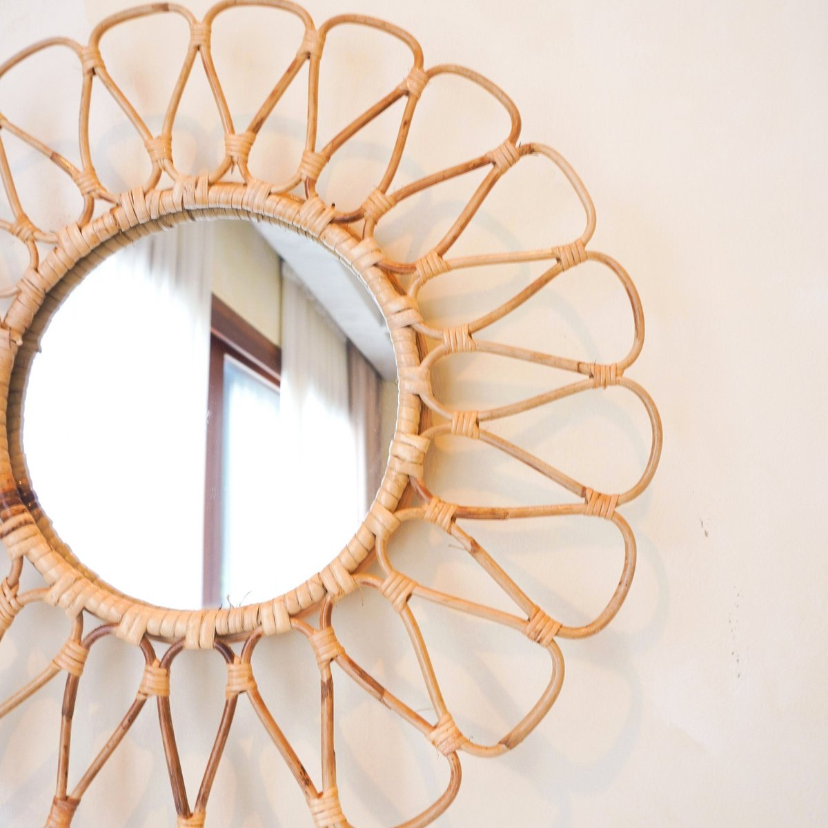 Kleine rotan spiegel 38 cm handgemaakte Boho wandspiege DAAU