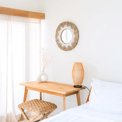 Ronde wandspiegel van zeegras met franjes (Ø 60 cm) RANDU