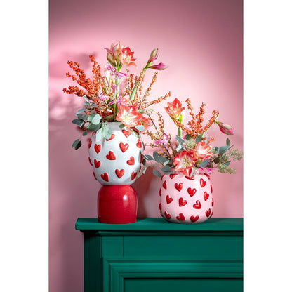 Hearts Vaas - H33 x Ø30 cm - Keramiek - Wit, Rood