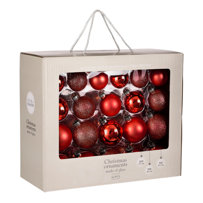 Kerstballen Set - 42 Stuks - Ø7 cm - Glas - Rood