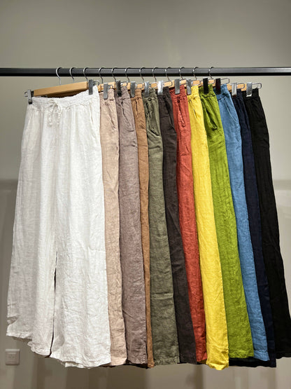 Tijdloze wijde Broek met Elastische Tailleband en Koord 100% Linnen