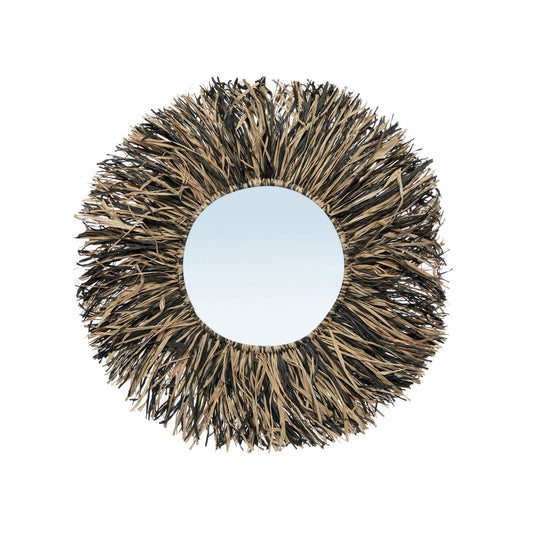 De Raffia Fringe Spiegel - Naturel Zwart - S